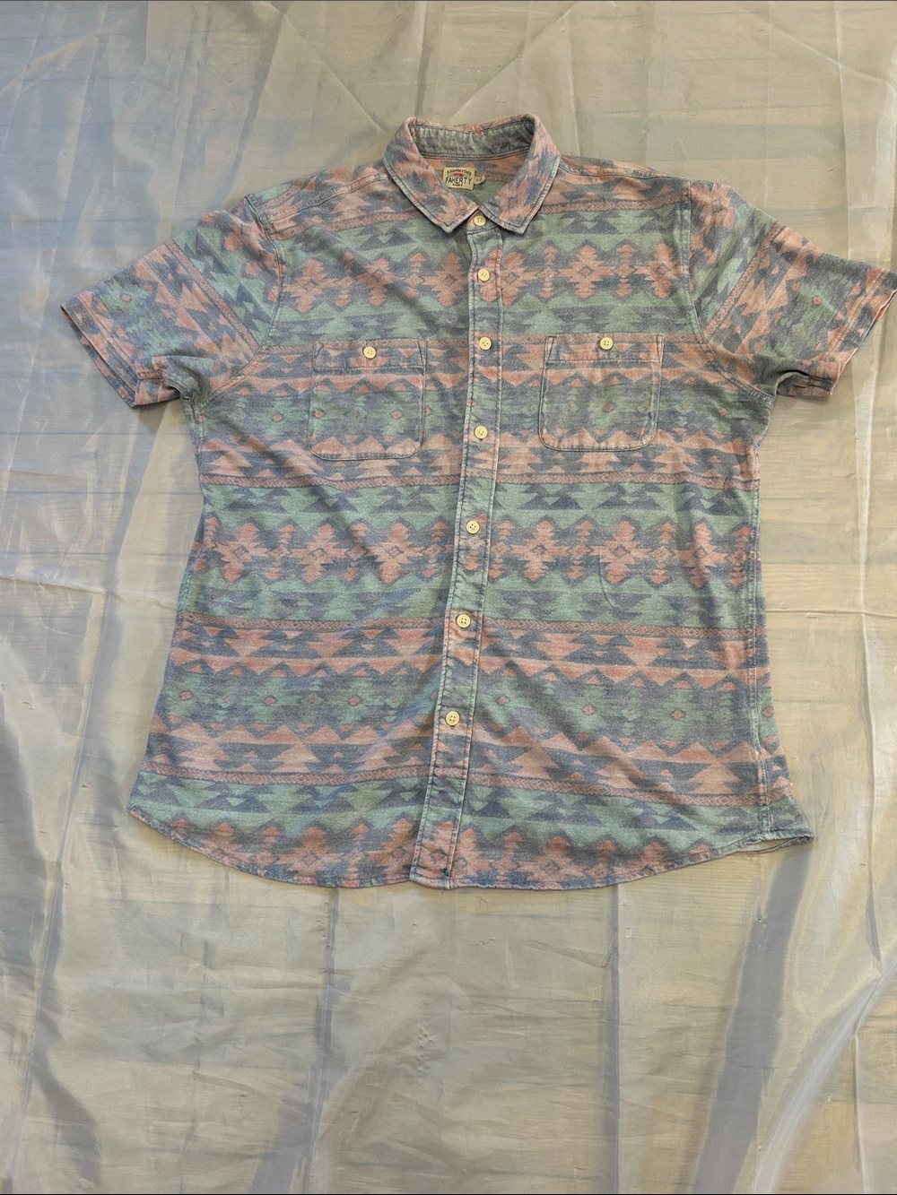 Faherty Pastel Green & Pink Geometric Short-Sleeve Button-Down